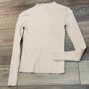 Ann Taylor Ivory Ribbed Long Sleeve Top Size XS